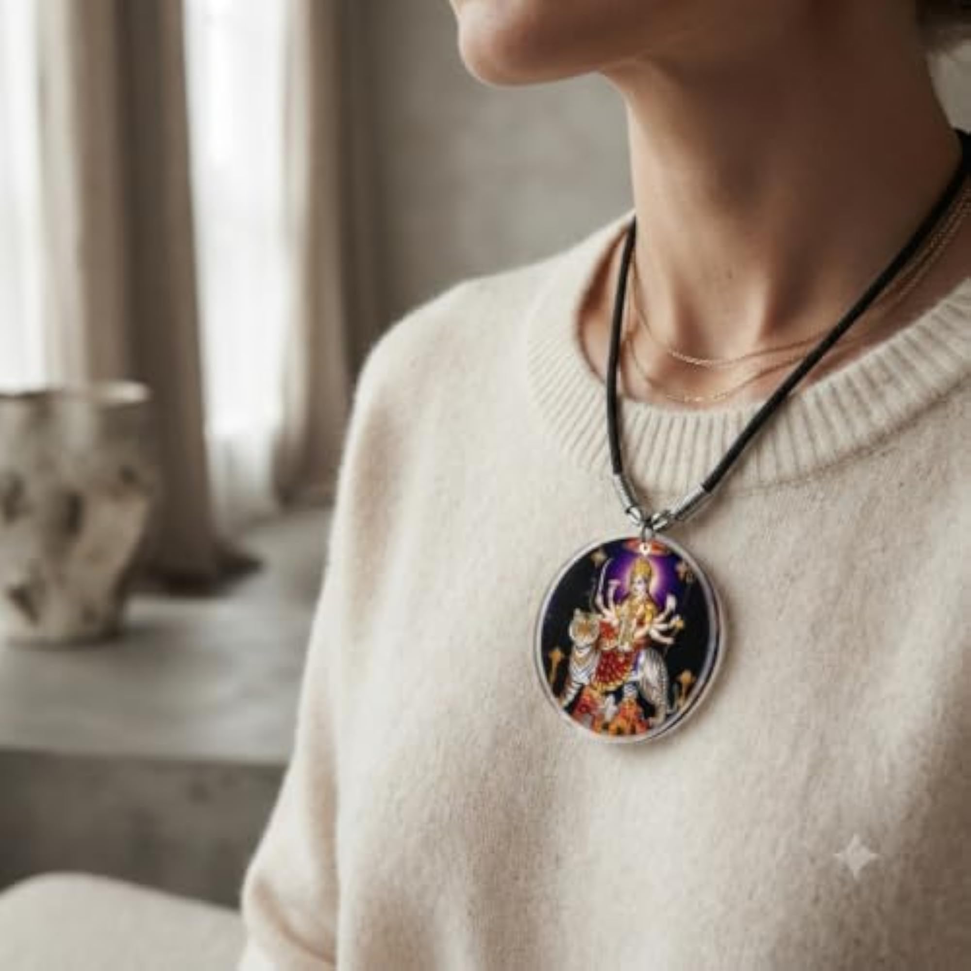 Goddess Maa Durga Sherawali Purple Acrylic Pendant Necklace